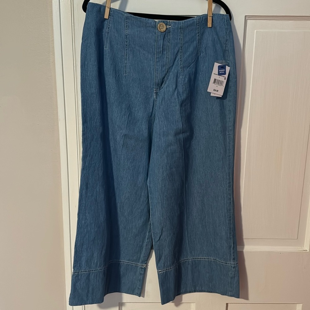 NWT Ophelia Roe Denim Wide Leg Crop Pant Light Blue Size 6 100% cotton